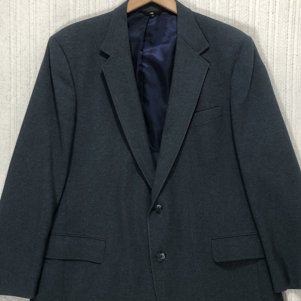Haggar Magic Stretch Blazer Mens 46 Slate Blue Gray Washable Sport Coat USA Made